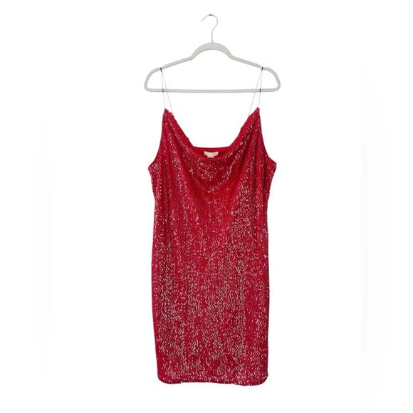 H&M Red Sequined Holiday Slip Dress Size XL NWT - Picture 1 of 8